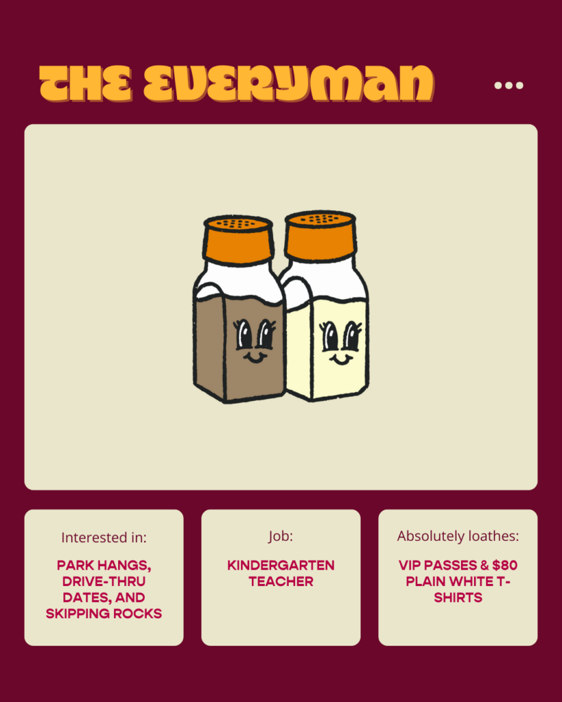 A picture of a custom everyman brand archetype character; a salt and pepper shaker