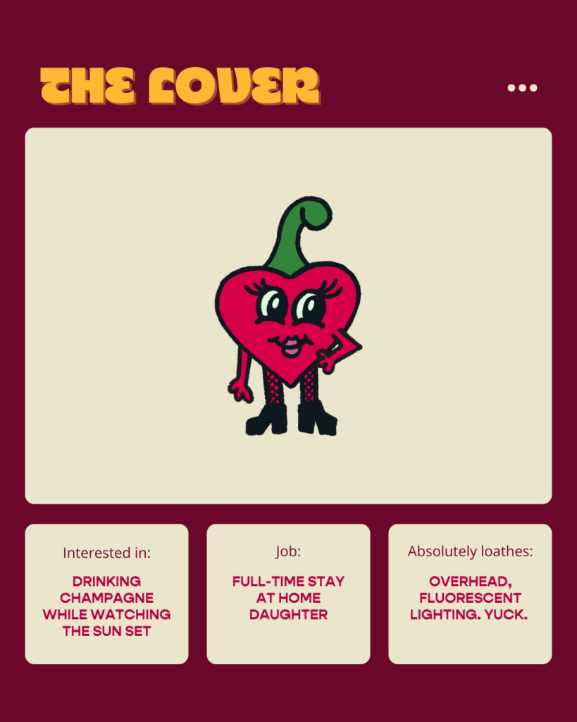 A picture of a custom lover brand archetype character with big lips and fishnet tights