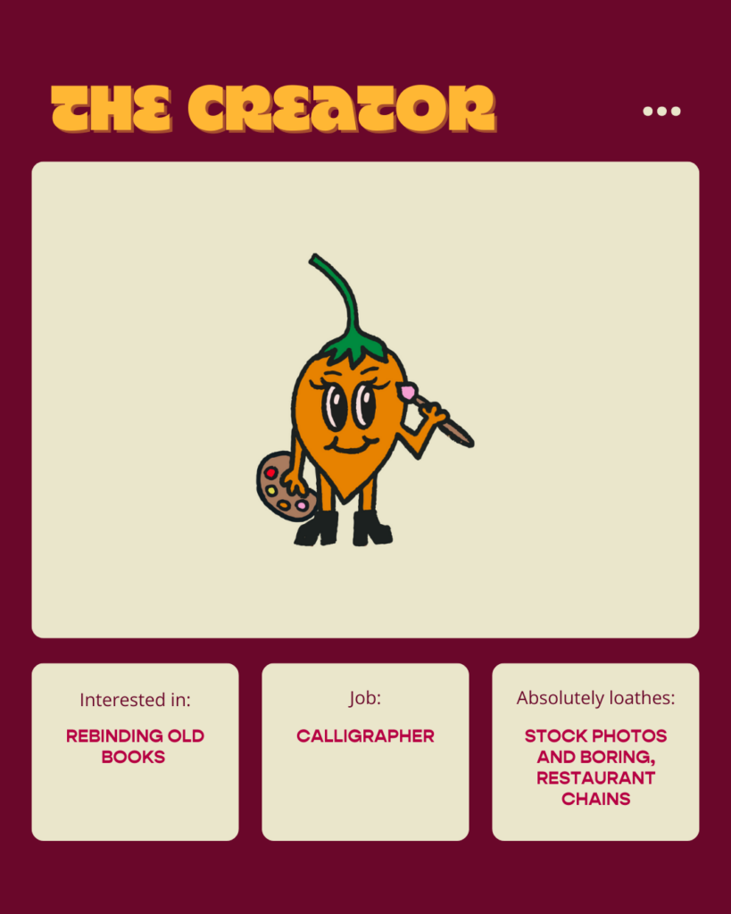 A picture of a custom creator brand archetype character holding a paintbrush and palette